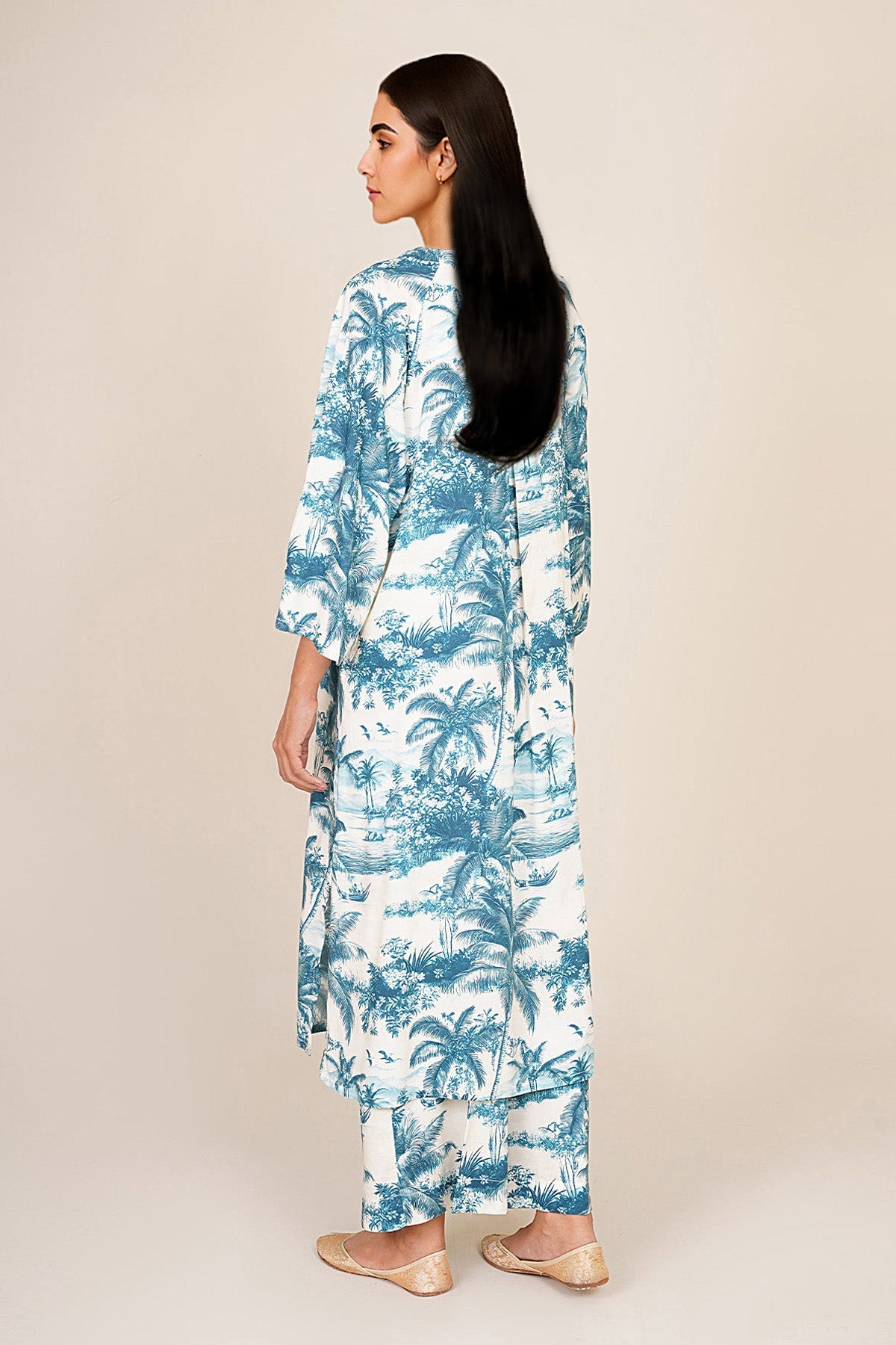 2 Piece - Printed Linen Suit - KPW25-P3805 - Shop Now at Kayseria