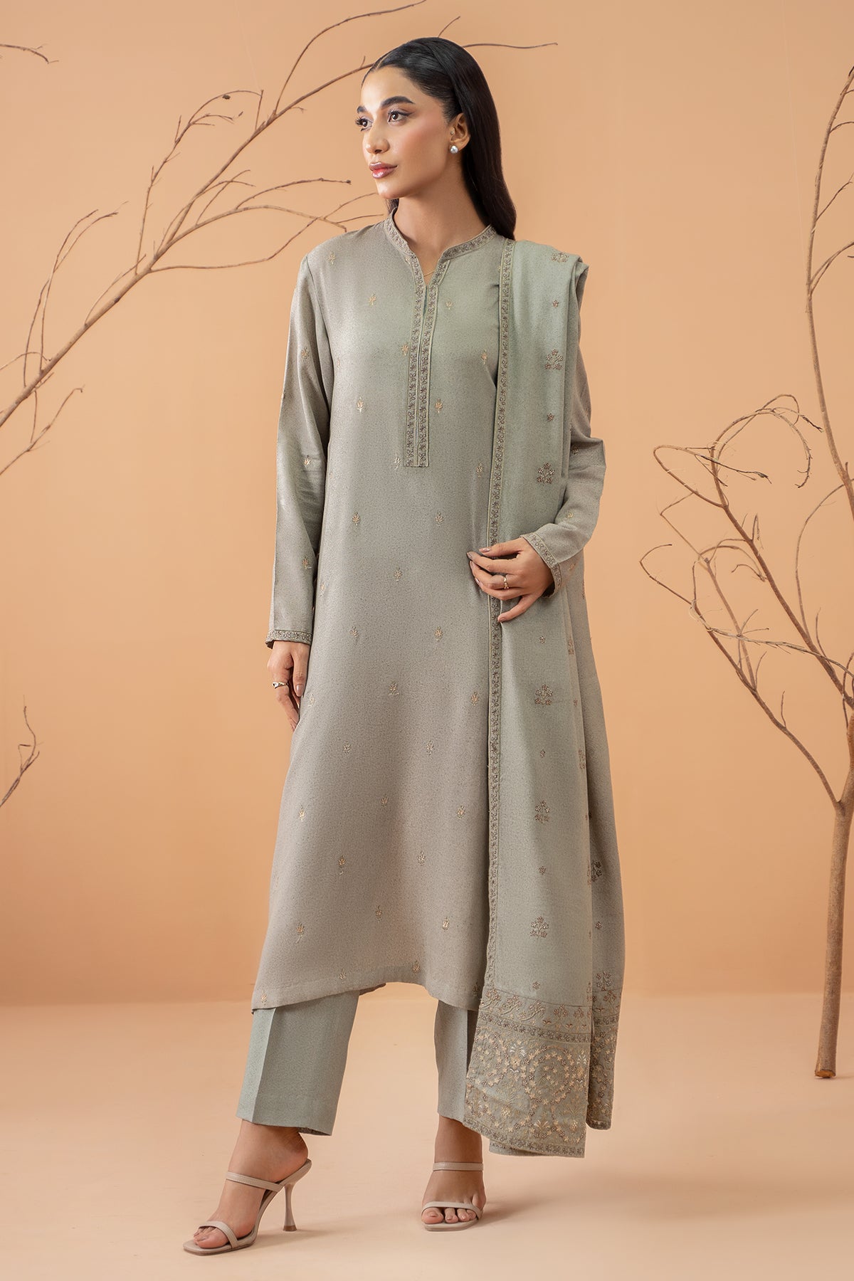 3 Piece - Embroidered Karandi Suit - C6076-2 - Shop Now at Kayseria