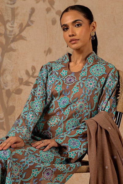 3 Piece - Dyed & Embroidered Malmal Suit - MC1215-27 - Shop Now at Kayseria