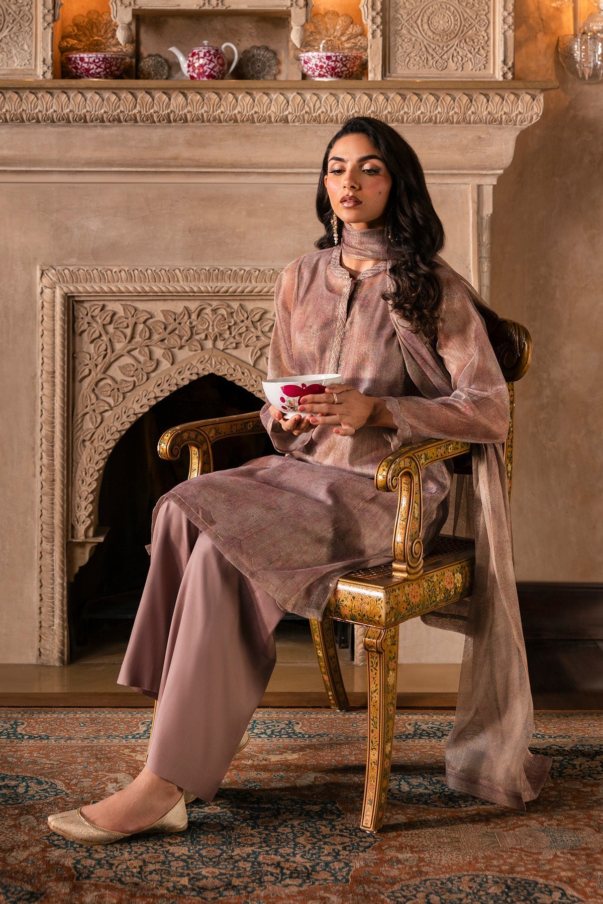 4 Piece - Printed Shimmer Net Suit - MCP1719 - Shop Now at Kayseria