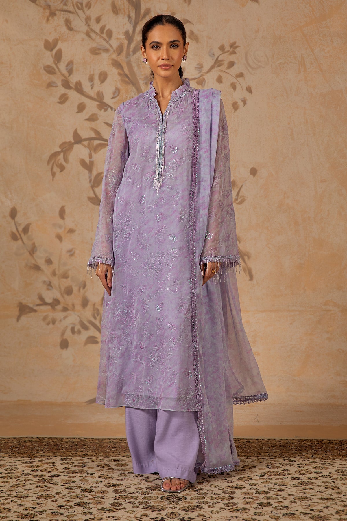 4 Piece - Printed & Embroidered Pure Chiffon Suit - MC1612-2 - Shop Now at Kayseria