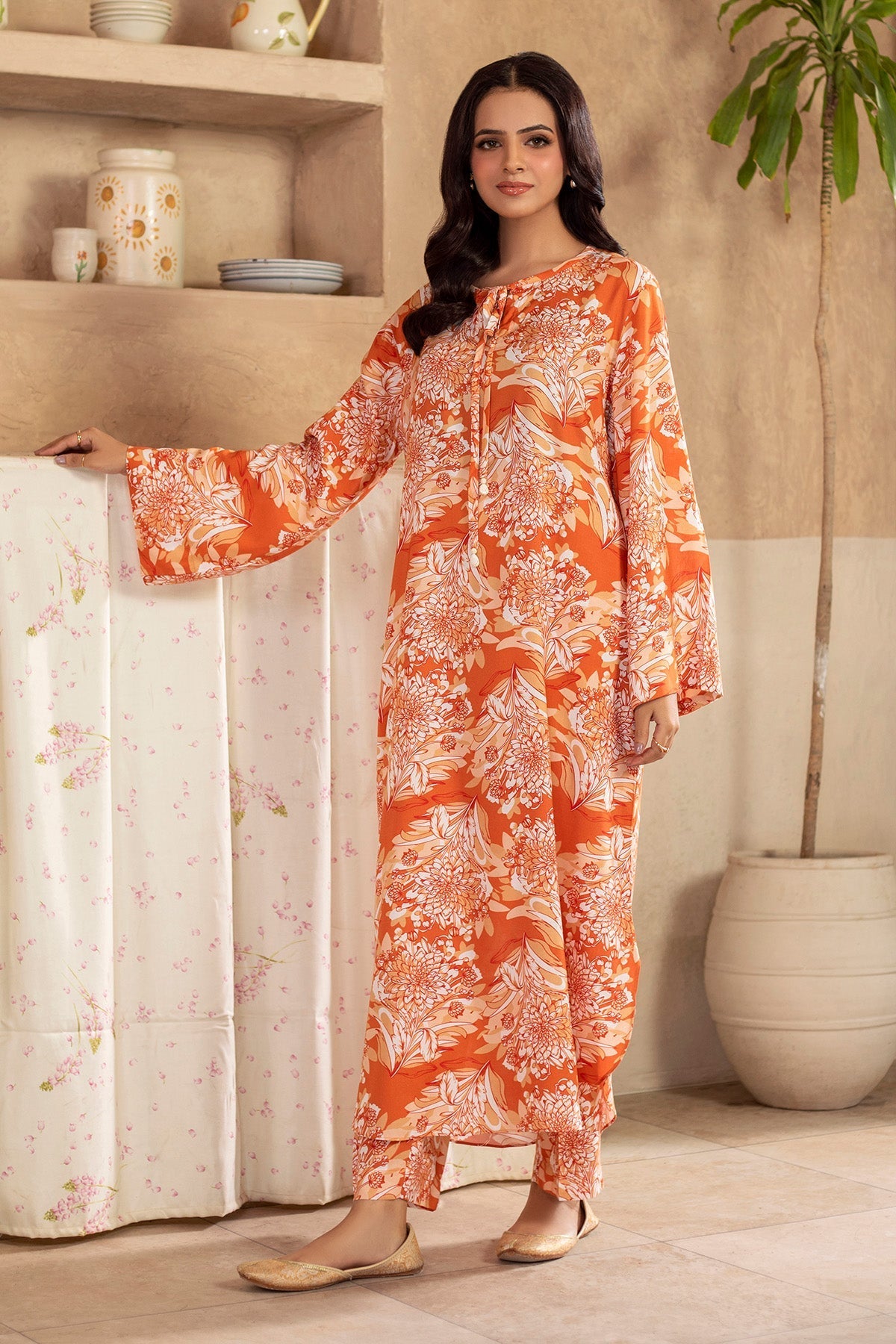 2 Piece - Printed Linen Suit - KPW25-P3806 - Shop Now at Kayseria
