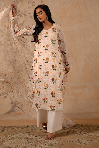 3 Piece - Printed & Embroidered Malmal Suit - MC1234-2 - Shop Now at Kayseria