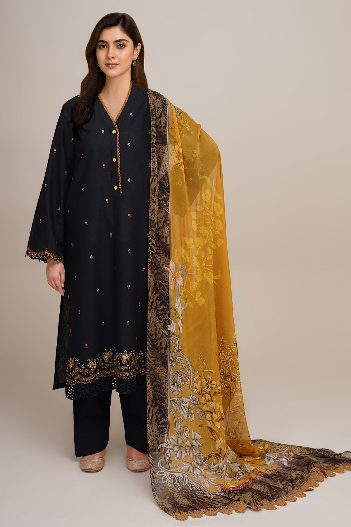 3 Piece - Printed & Embroidered Suit - C6372 - Shop Now at Kayseria
