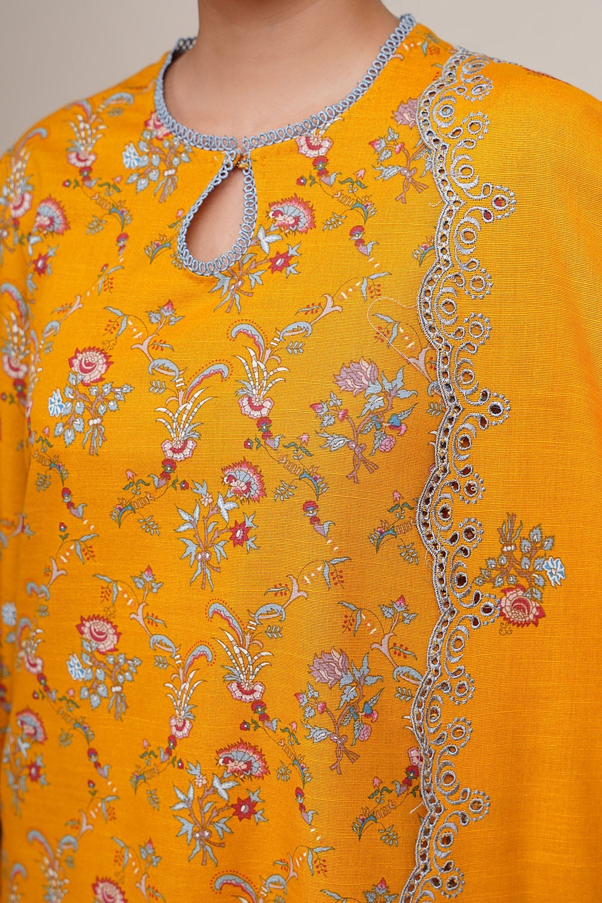 3 Piece - Printed & Embroidered Slub Khaddar Suit - C6441 - Shop Now at Kayseria