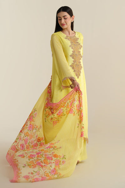 3 Piece - Printed & Embroidered China Silk Suit - E1717 - Shop Now at Kayseria