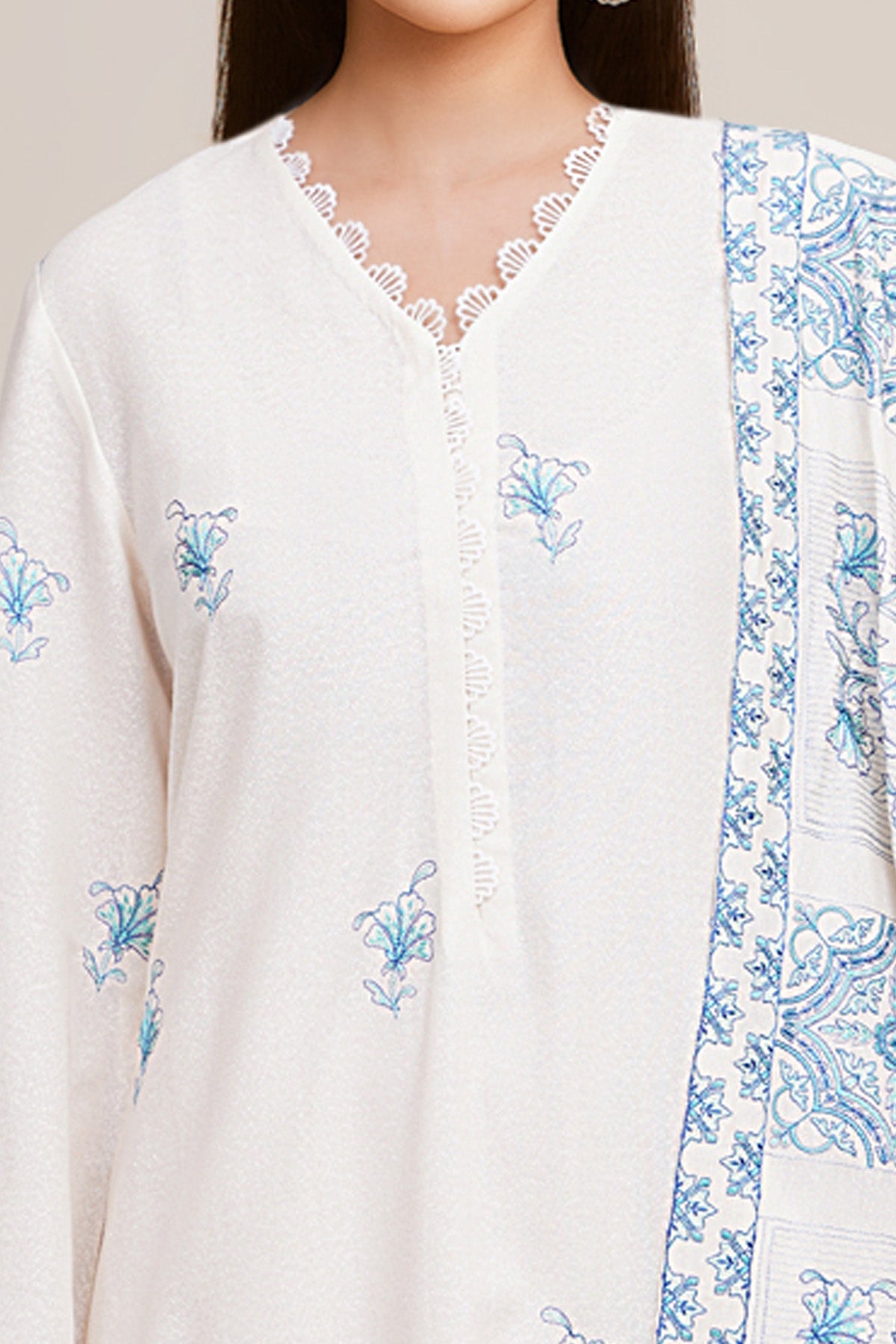 3 Piece - Embroidered Viscose Karandi Suit - E1779 - Shop Now at Kayseria