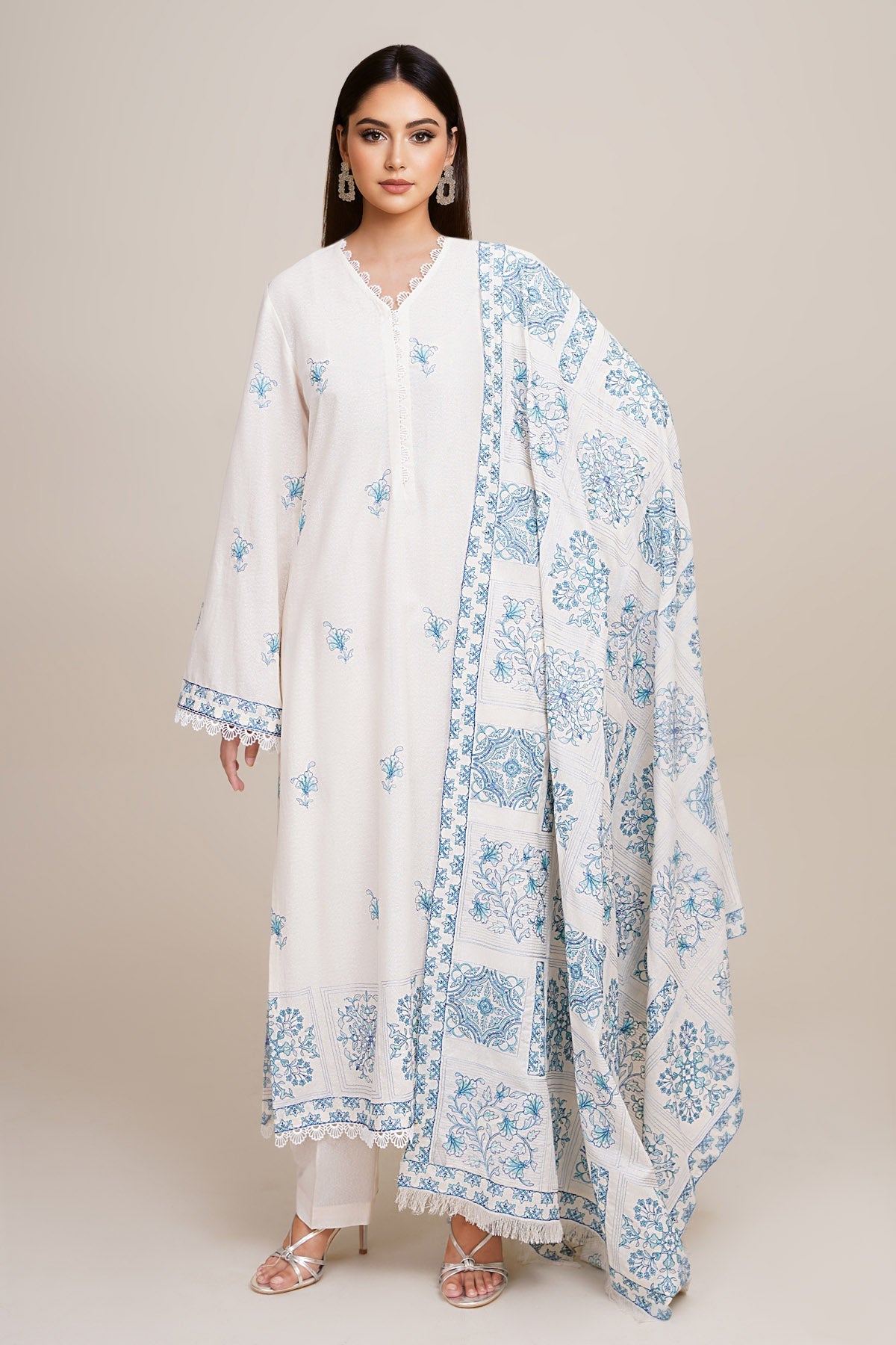 3 Piece - Embroidered Viscose Karandi Suit - E1779 - Shop Now at Kayseria