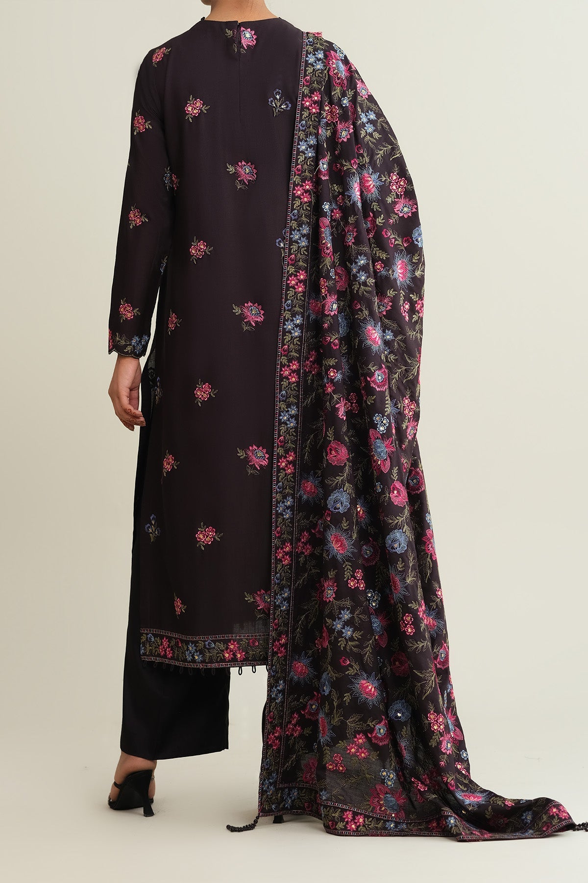 3 Piece - Embroidered Raw Silk Suit - E1857 - Shop Now at Kayseria
