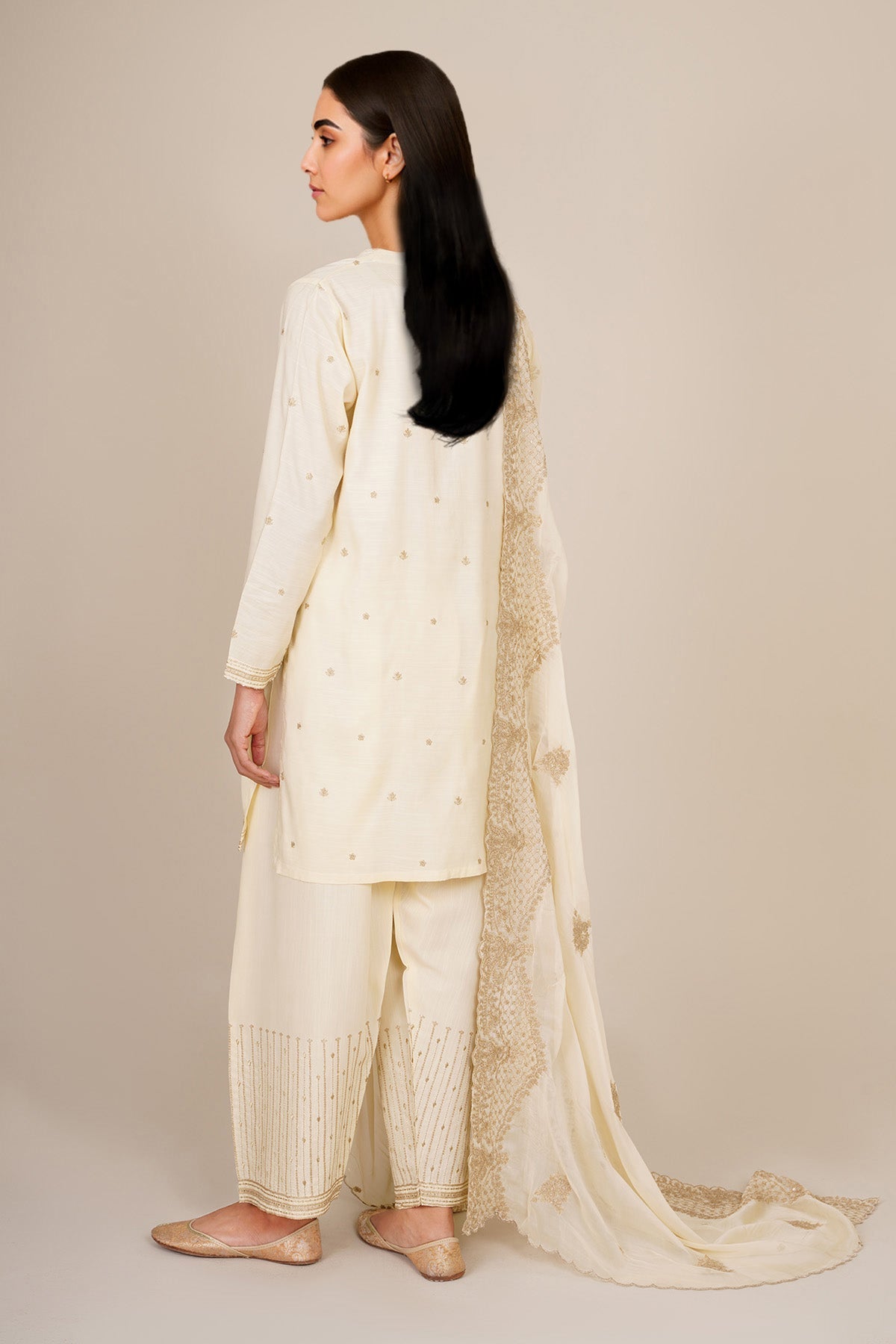 3 Piece - Embroidered & Embellished Raw Silk Suit - KPS25-P3192 - Shop Now at Kayseria