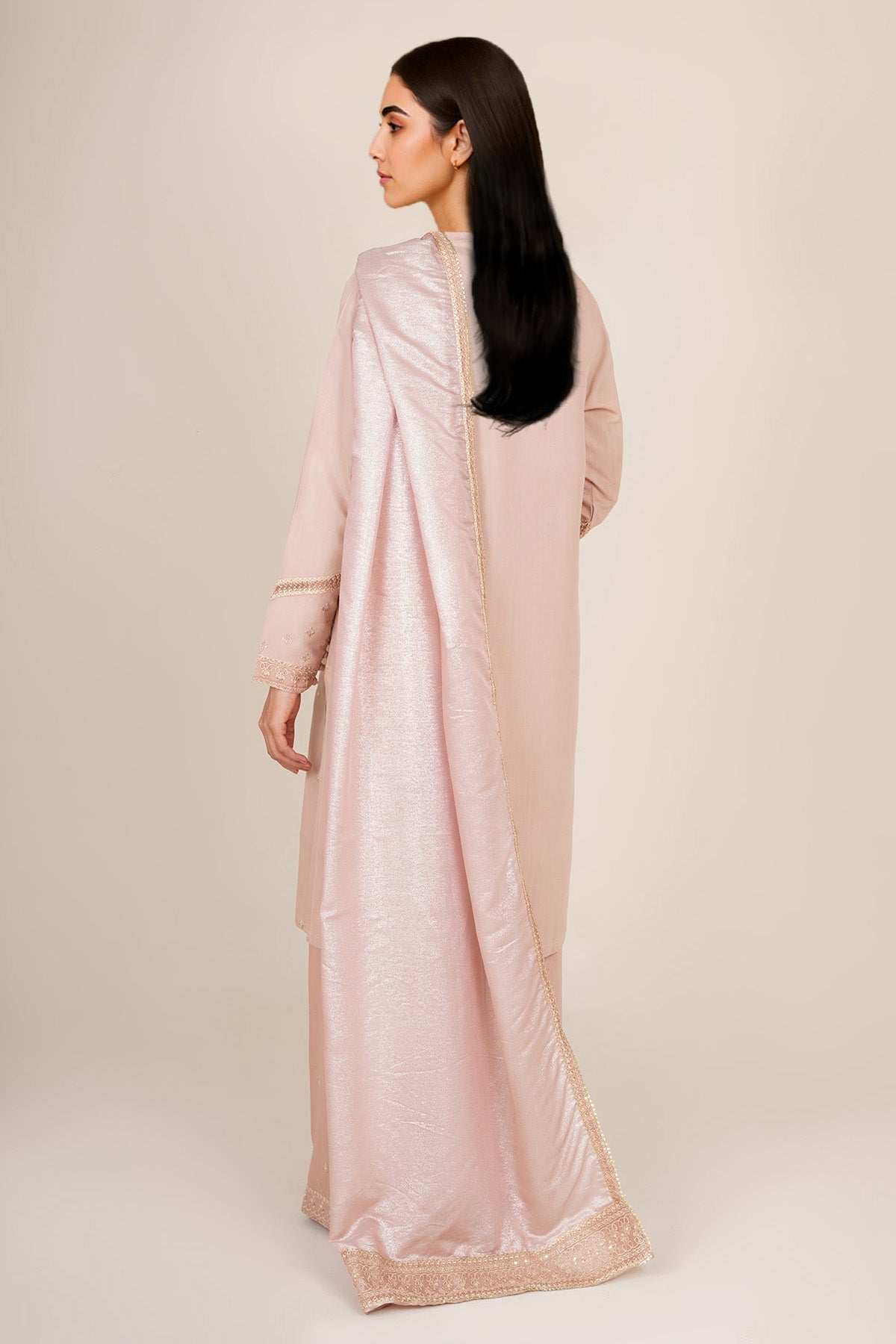 3 Piece - Embroidered Raw Silk Suit - KPS25-P3491 - Shop Now at Kayseria