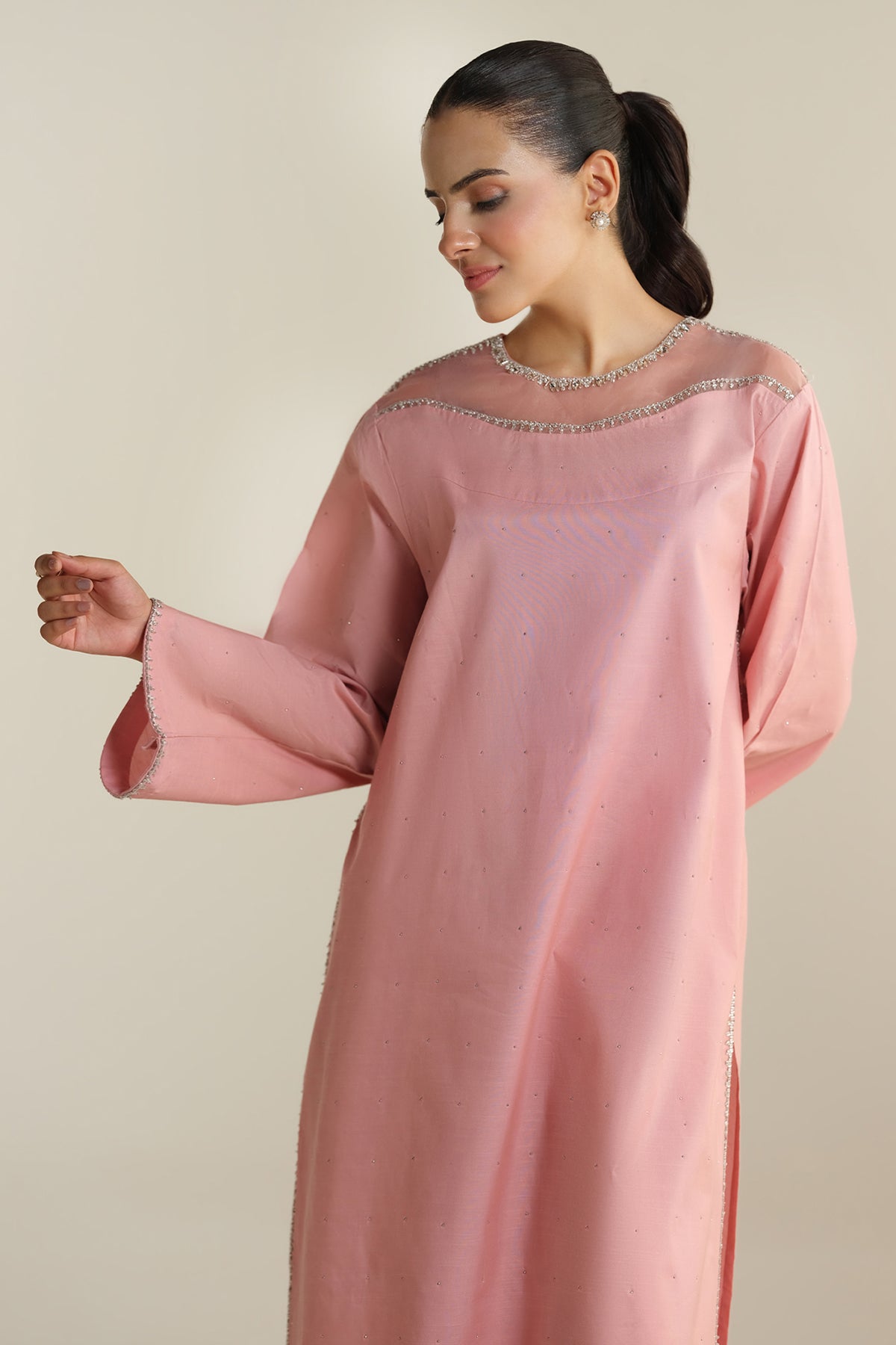 2 Piece - Embellished Raw Silk Suit - KPS25-P3503 - Shop Now at Kayseria