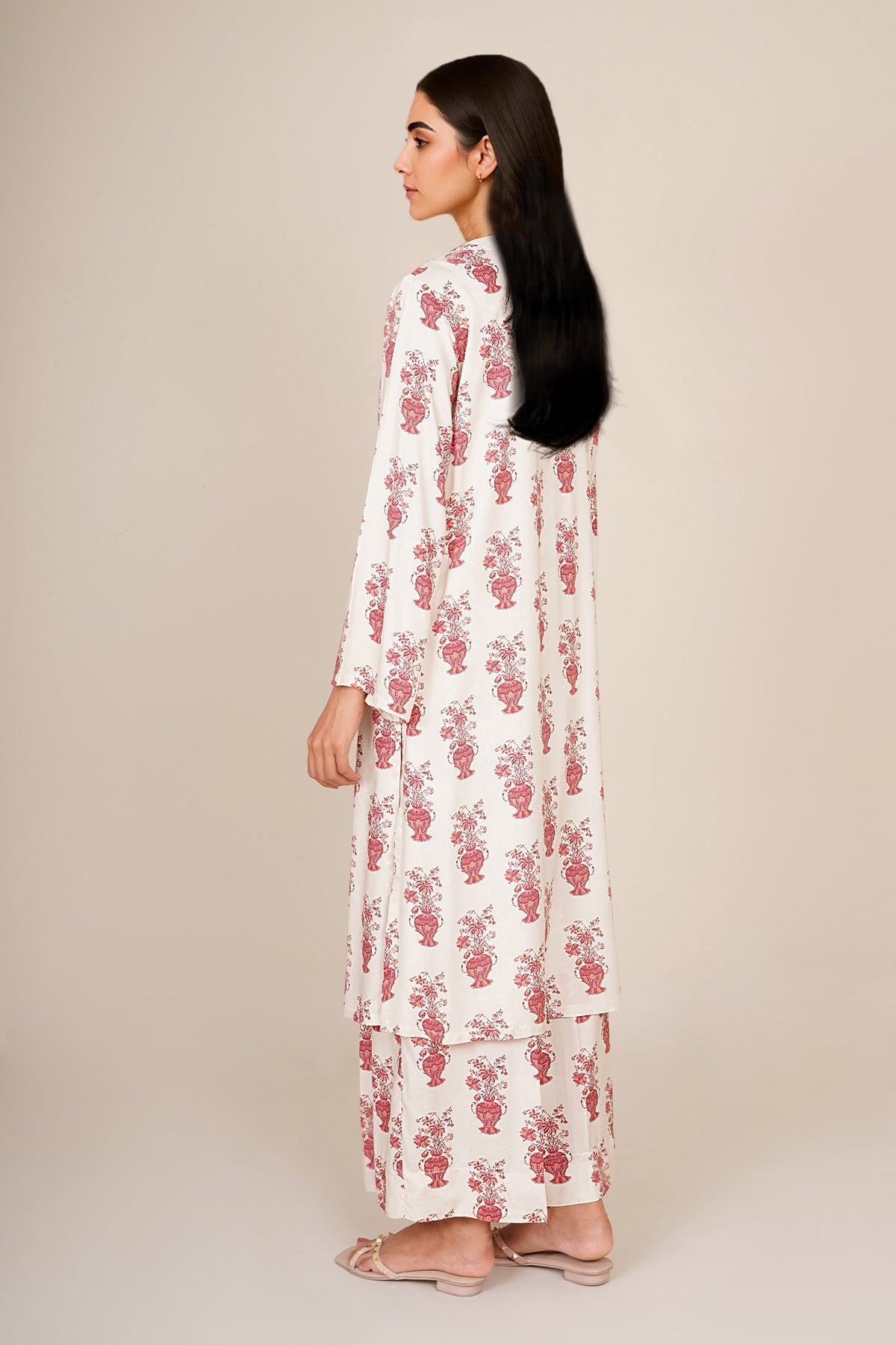 2 Piece - Printed & Embellished Linen Suit - KPW25-P3807 - Shop Now at Kayseria