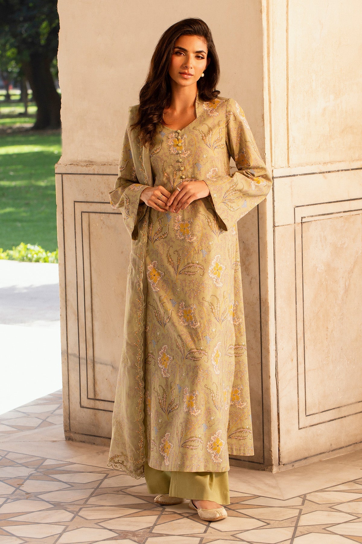3 Piece - Printed & Embroidered Khaddar Suit - MC2100 - Shop Now at Kayseria