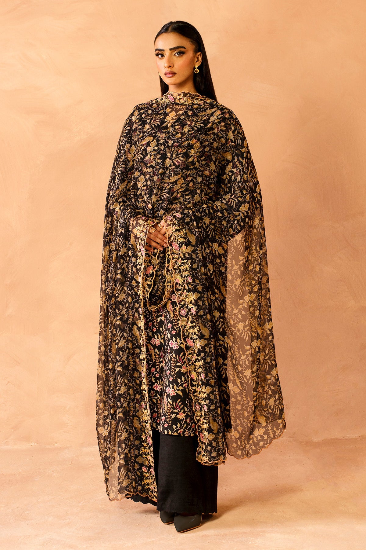 3 Piece - Printed & Embroidered Raw Silk Suit - MC2111 - Shop Now at Kayseria