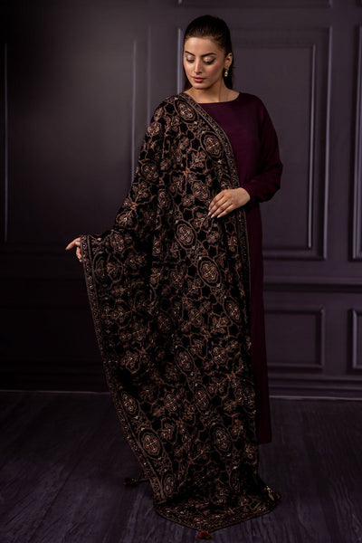 Embroidered Velvet Shawl - E1361 - Shop Now at Kayseria
