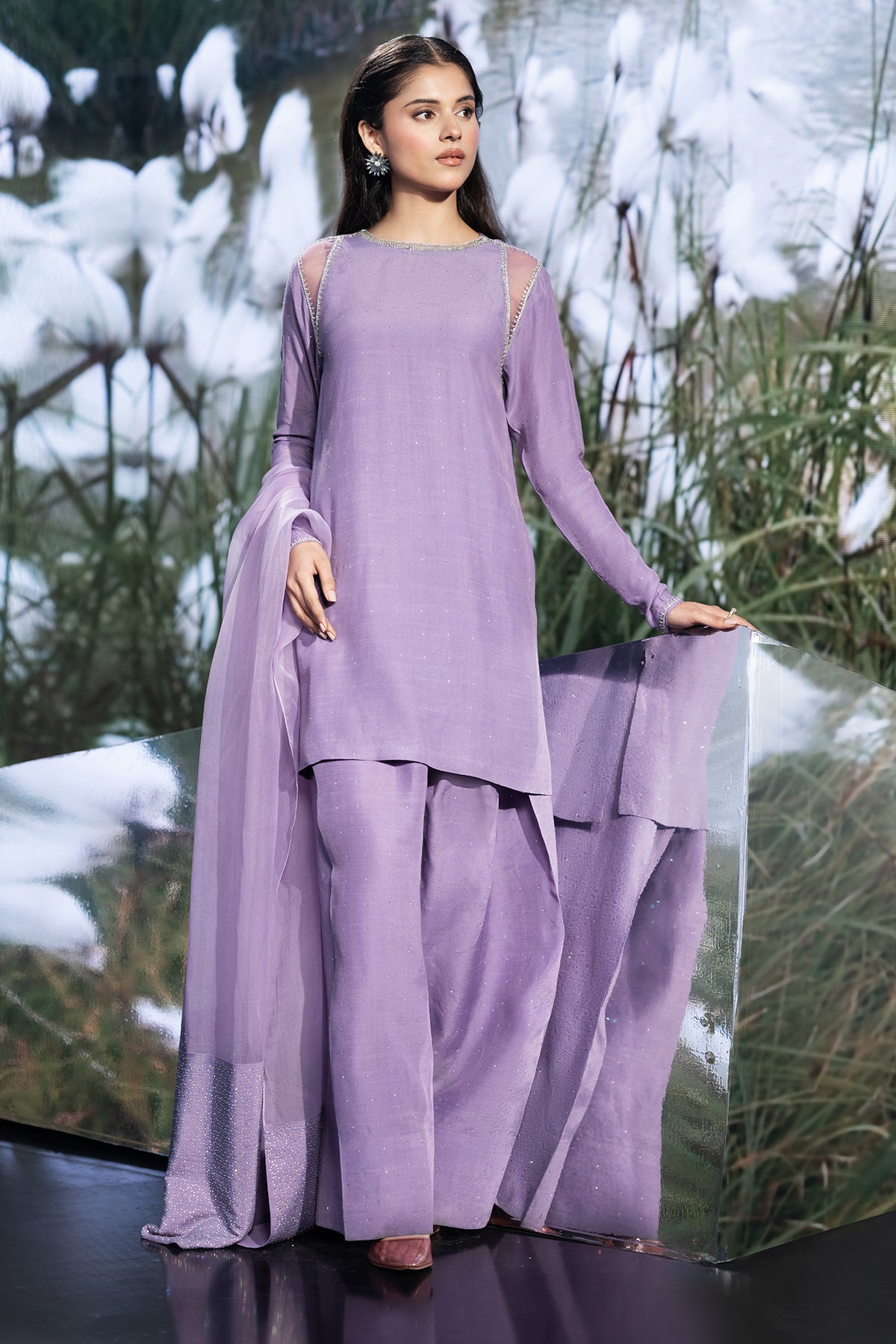 3 Piece - Embellished Silk Suit - KPS25-P3490 - Shop Now at Kayseria
