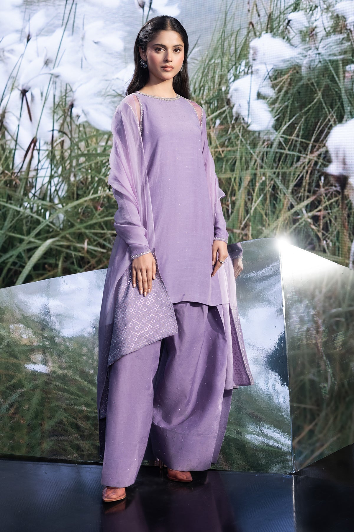 3 Piece - Embellished Silk Suit - KPS25-P3490 - Shop Now at Kayseria