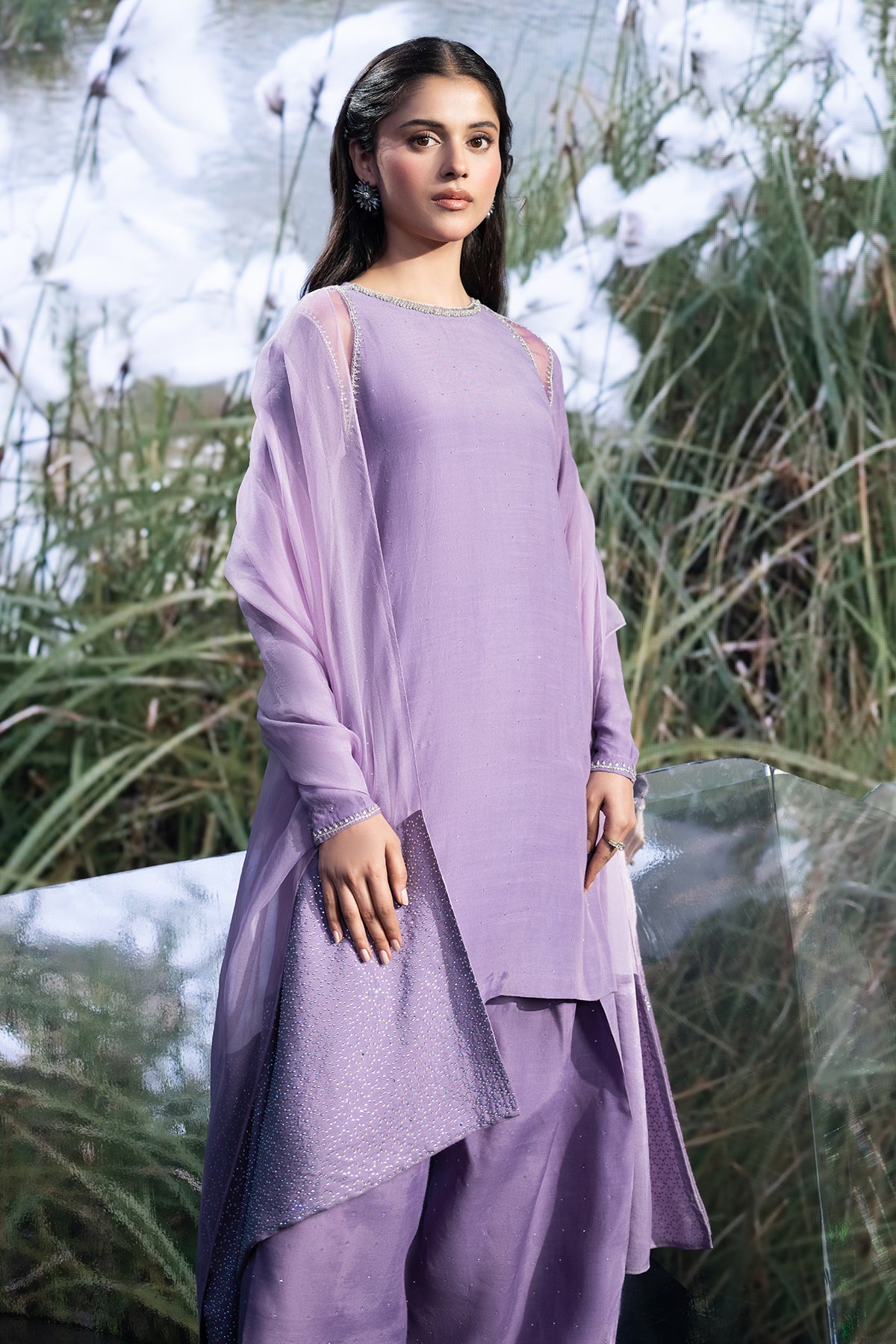3 Piece - Embellished Silk Suit - KPS25-P3490 - Shop Now at Kayseria